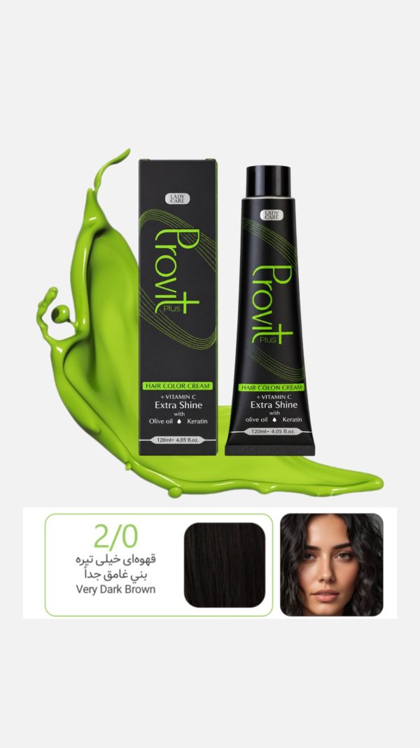 رنگ پرویت provit سری طبیعی شماره 2/0 حجم 120میل رنگ قهوه ای خیلی تیره